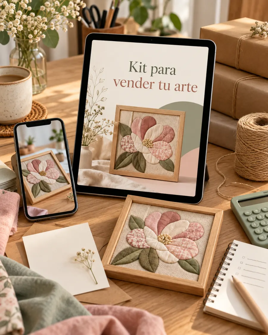 Kit digital para vender piezas de kinusaiga con recursos de precio, fotografía y embalaje
